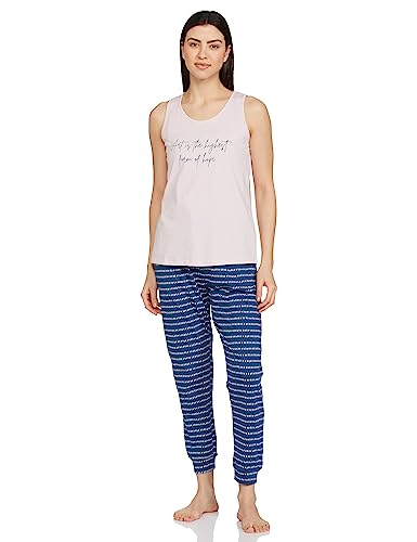 Image of Amazon Brand - Symbol Women's Cotton Regular Fit Sleveless Top and Jogger Night Suit (Night Wear | Lounge Wear Set) (Available in Plus Sizes)