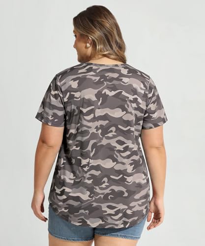 Image of CARCOS Plus Size Tops for Women Short Sleeve Shirt Summer Star /Leopard /Tie Dye /Flower Crewneck Pullover Tunic XL-5XL