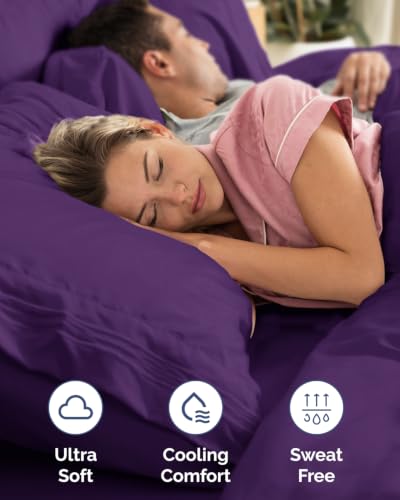Image of Extra Deep Flex Top Split Head King Fitted Sheet - Hotel Luxury Single Fitted Sheet Only - Easily Fits 18 inch to 24 inch Mattress - Ultra Soft, Wrinkle Free w /Extra Deep Pockets - Purple