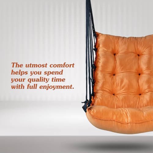 Image of Curio Centre Cotton Swinging Hammock Hanging Swing Chair /Hammock Swing for Adults & Kids /Swing for Indoor Outdoor, Garden & Patio /Durable Portable Jhula /Swing for Home - Orange