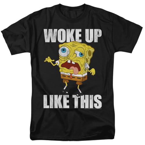 Popfunk Classic Spongebob Woke Up Like This Meme Unisex Adult T Shirt, Black, Medium