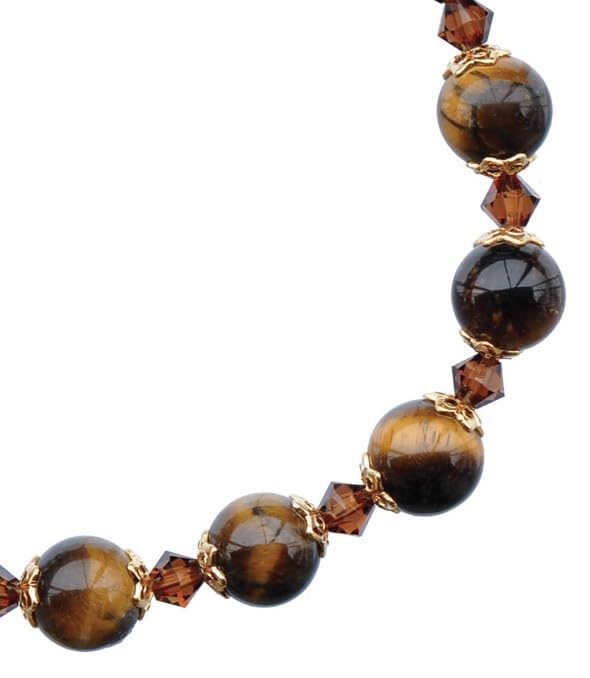 Sine Cera Tiger Eye/Gold Trim 1 Decade Catholic Rosary Bracelet, Round 8mm Beads3