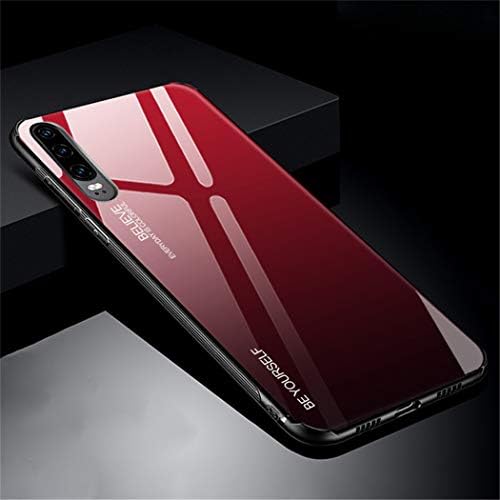 Huawei P30 Case, Stylish Tempered Glass Back Cover + Silicone Bumper Protection [Gradient Design] Shockproof Anti-Scratch Phone Case for Huawei P30 - Red black