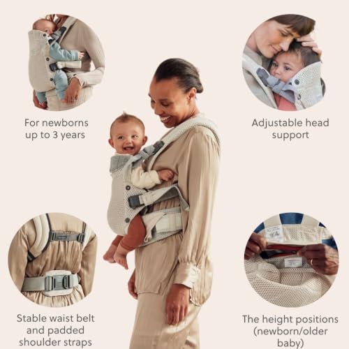 Image of BabyBjorn Baby Carrier Harmony, Cream, 3D Mesh, 3-in-1 Ergonomic Baby Carrier; Newborn, Facing-in, Outward-Facing, and Back Carrying Positions Supported (7-40 lbs), Newborn to Toddler