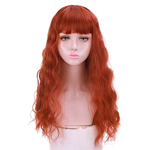 Perruque longue orange synthétique résistante à la chaleur et douce