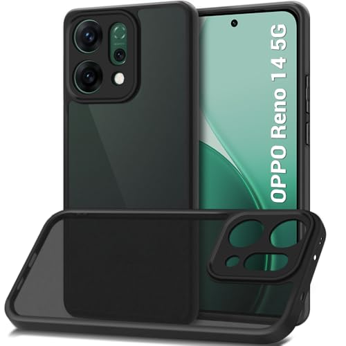 Image of TheGiftKart Hybrid Shockproof Back Cover Case for Oppo Reno 14 5G | Hard Back Case Cover for Oppo Reno14 5G (PC & TPU, Translucent Smoke Matte Back, Black Sides)