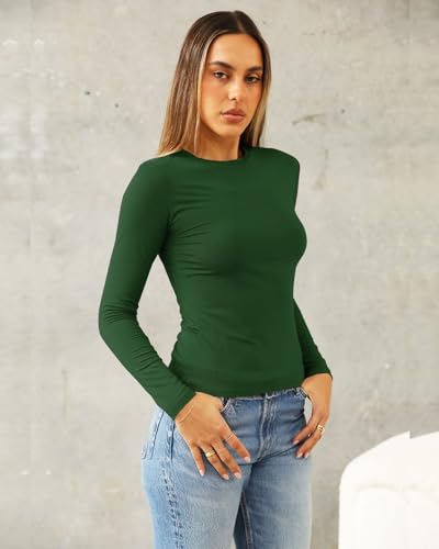 Image of Abardsion Women's Slim Lightweigh Long Sleeve T Shirts | Fall Clothes 2026 Casual Basic Crewneck Going Out Crop Tops Y2K