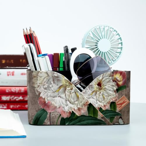 Pot à crayons rectangulaire rétro fleurs blanches de bureau et études - 6