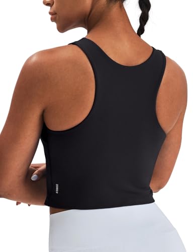 K-Swiss Longline Sports Bras for Women - Racerback Crop Tank Top Padded Scoop Neck Slim Fit Yoga Gym Workout Running, Black M
