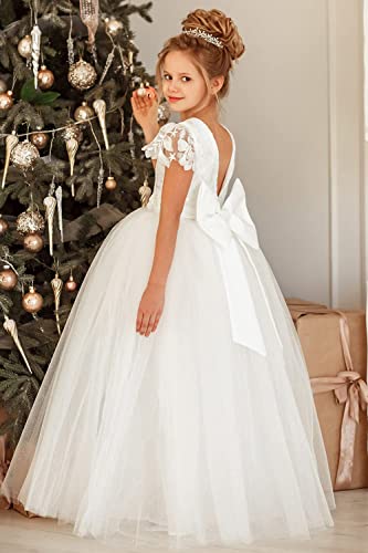 Lace Appliques Flower Girl Dresses Tulle Communion Party Princess Wedding Pageant Ball Gown Dress with Bow2