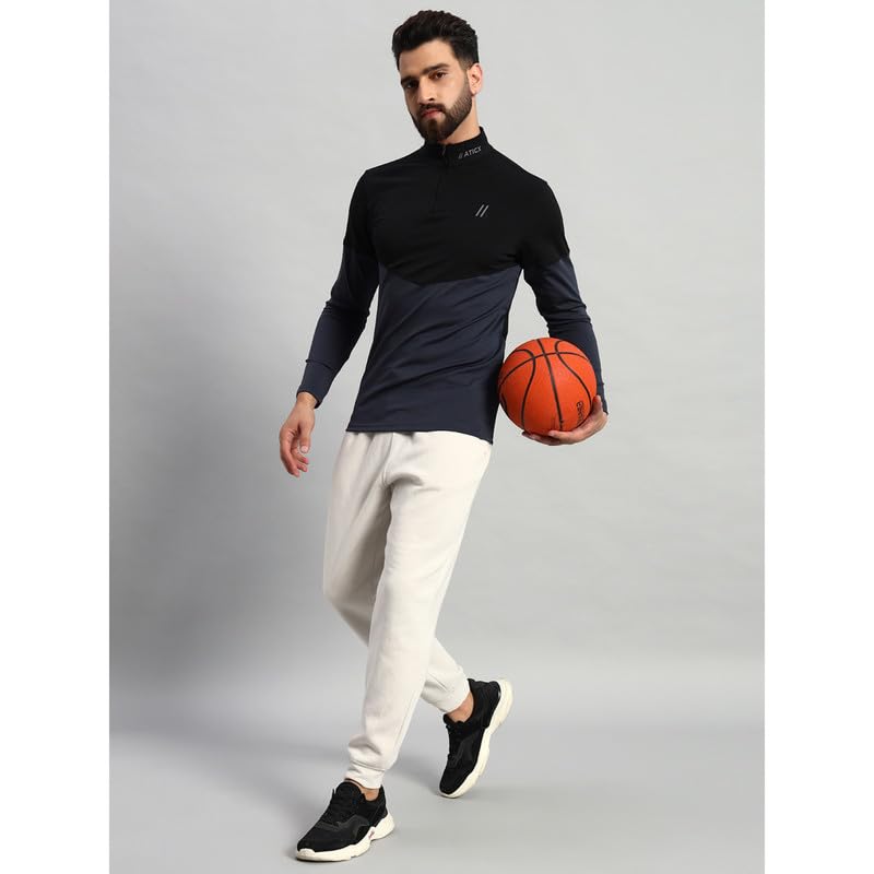 ATICX Polyester Full Sleeve T-Shirt for Men - Compression Dry Fit Stretch Sports Tee, Quick Dry Breathable Gym & Workout Top for Running, Cycling, Football, Swimming, Badminton, Harmony Black Grey, XL - Image 6 thumbnail