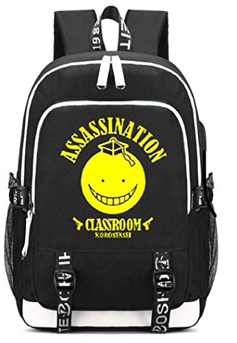Siawasey Anime Asesination: Mochila para cosplay  escolar con puerto de carga USB negro