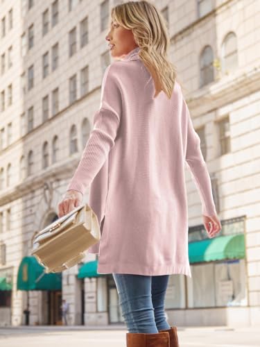 Image of LILLUSORY Women's Turtleneck Oversized Sweaters Long Batwing Sleeve Spilt Hem Tunic Pullover Knit Tops
