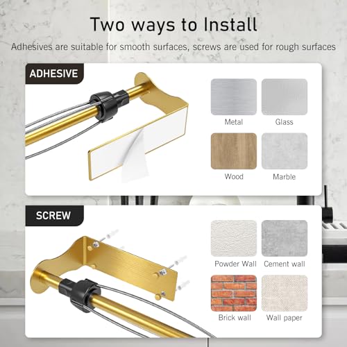 Image of SetSail Paper Towel Holder, Single Hand Operable Paper Towel Holder Under Cabinet with Adjustable Damper Easy Tear Wall Mount Self-Adhesive or Drilled for Kitchen Bathroom, Gold