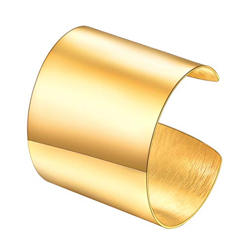 U7 Statement Chunky Band High Polished Stainless Steel Smooth 60Mm Wide Cuff Bangle Bracelet For Women (Gold) #TOP15