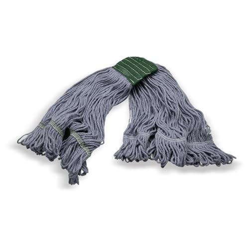 Image of SPARTA 369551B14 Cotton Mop Head, Loop-Ended, 5 Inch Color-Coded Green Headhand for Organized Cleaning, Medium - 36 Inches Long, Blue with Green Band
