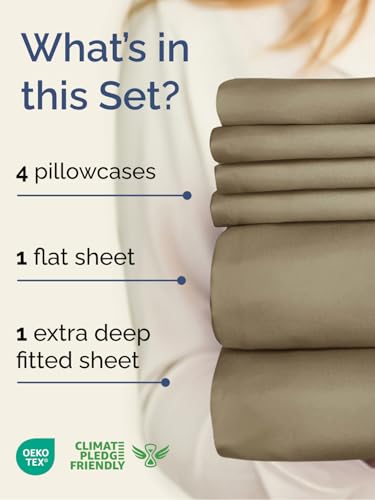 Image of Extra Deep Full Sheet Set - 6 Piece Breathable and Cooling Sheets - Hotel Luxury Bedding for Women, Men, Kids & Teens - Easy & Secure Fit - Soft, Wrinkle Free and Comfy - Extra Deep Pockets - Khaki