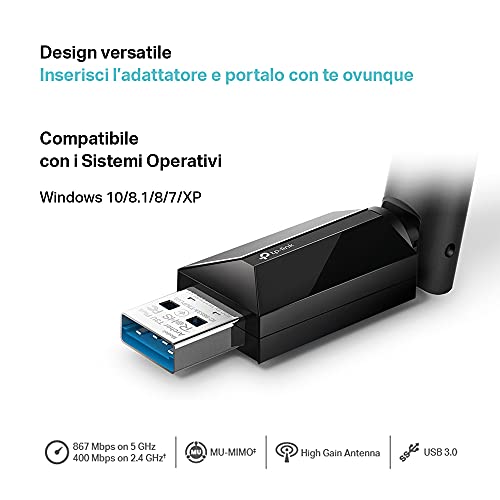 TP-Link Archer T3U Plus Chiavetta WiFi AC1300Mbps, Alto Guadagno, Wireless Dual Band, Adattatore USB, Antenna WiFi Usb per PC, MU-MIMO, Beamforming, WPA3, Windows 11/10/8.1/8/7/XP, Mac OS - Immagine 3