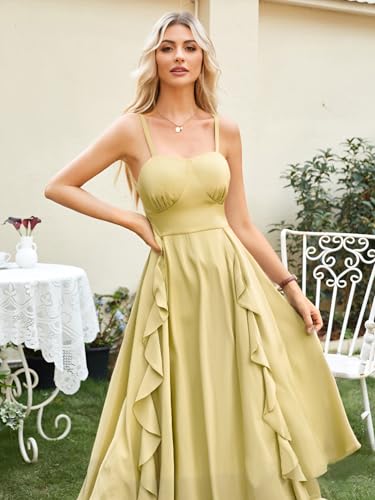 Image of Belle Poque Pastel Dress for Women Summer Flowy Boho Ruffle Dress 2025 Sleeveless Long Cocktail Dresses Yellow L