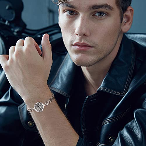 Kingwhyte S925 Sterling Silver St. Archangel Michael Men's Bracelet Adjustable Bracelet Archangel Michael Women's Protection Bracelet Protection Blessing Bracelets #TOP2