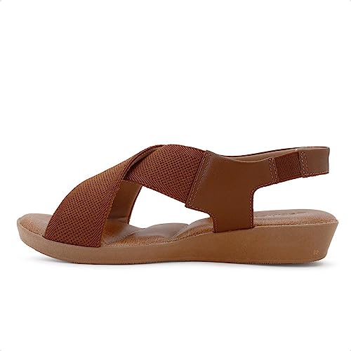Sandália Usaflex Plataforma Elástico Tiras Cruzadas Feminina (36, Marrom)