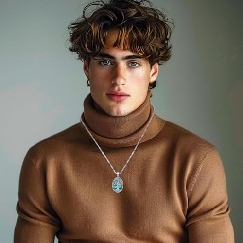 Tree of Life Necklace 925 Sterling Silver Pendant Urn Necklaces for Ashes Picture Locket Necklace Mom Necklace Viking Necklace Crystals Celtic Knot Obsidian Abalone Shell Turquoise Jewelry Women Men3