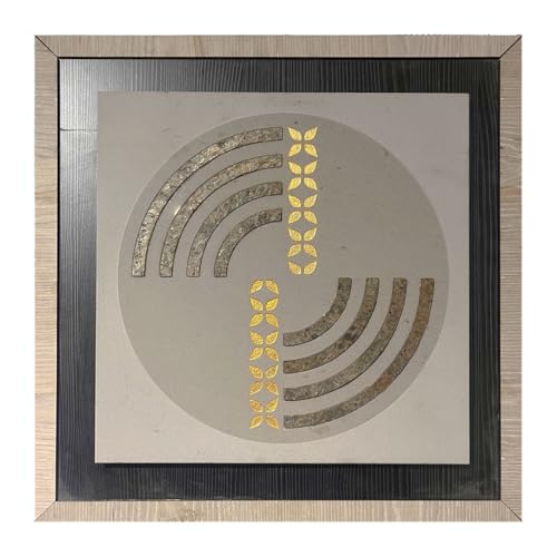 NIKSANG Natural Kandla Grey Sand Stone Abstract Concentric Design Engraved Stone Veneer with Gold Leafing Wall Art 40 cm x 40 cm