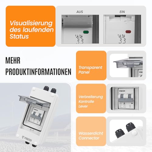 PJERJZN DC Trennschalter PV Trennschalter 1000VDC Anlage Leitungsschutzschalter Sicherungsautomat Miniatur-Leistungsschalter mit wasserdichtem Gehäuse für Solaranlagen Haushalte Batteriespeicher (16A)