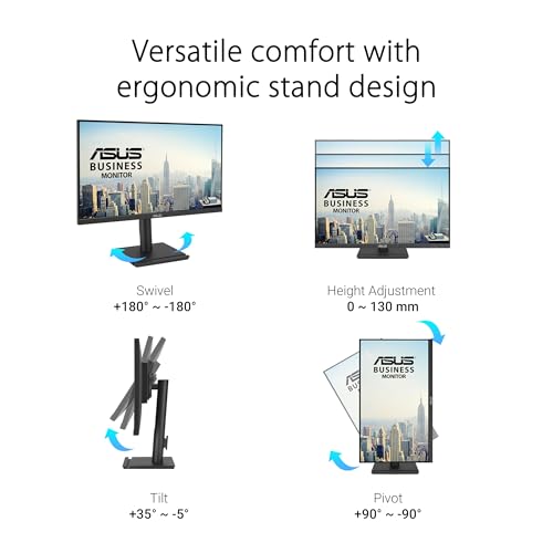 Image of ASUS 24 inch 1080P Business Monitor (VA24DQFS) - IPS, 100Hz, 1ms, Adaptive-Sync, HDMI, DisplayPort, VGA, for Working and Gaming, Ergo Design, Blue Light Filter, Flicker Free, 3 yr Warranty TAA Compliant