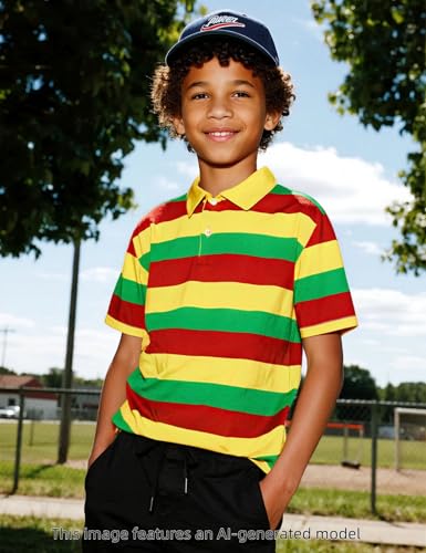 Image of COSLAND Boys' Striped Polo Shirt, Cotton Short Sleeve Shirt, X-Small-Large