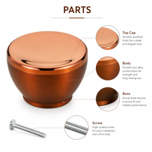 Image of Premium Zinc Cabinet Knob for Wardrobe, Kitchen, Drawer, Cupboard, Dresser & Furniture | Modern Round Mushroom Pull Handle | Heavy Duty Decorative Hardware | Single Piece Variant (Rose Gold)