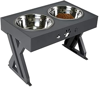 Wisedog Raised Dog Bowls for Large Dogs Elevated Dog Bowl - Adjusts To 3 Heights,2.8, 7.5", & 11.6'' Stand (Grey Stand)