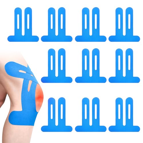 LUMOOM 10 cintas de kinesiología precortadas para el dolor de rodilla, resistentes al agua y precortadas, precortadas, cinta de kinesiología para deportes (azul)