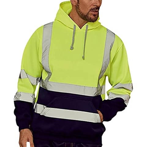 Hi Vis Hoodies for Men 2 Tone High Visibility Work Hoodies for Men Work Jackets for Men High Visibility Workwear Jumper Reflective Tape Band Safety Sweat Shirt Green Cover