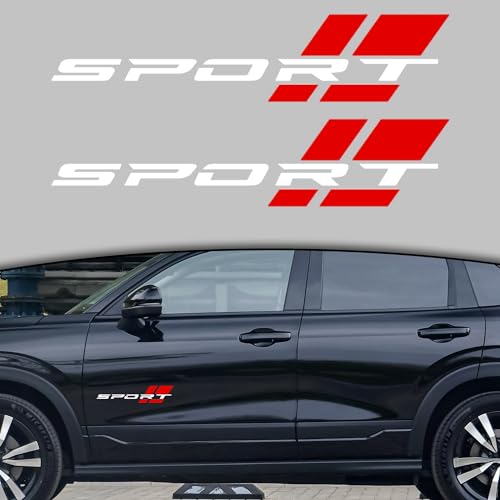 Image of Zhizhong Car Sport Decal,16 Inch Vinyl Sticker Fit for All Cars Side (2 Pcs White Red)