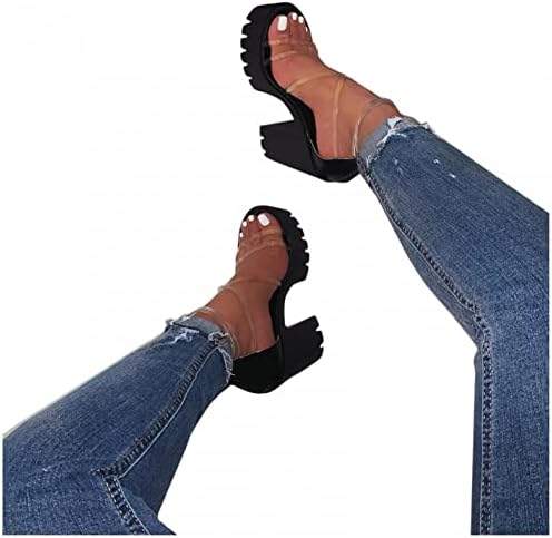 AIHOU Women's Sandals Open Toe Chunky Block High Heels Platform Sandals Casual Summer Strappy Wedge Sandals for Women Black