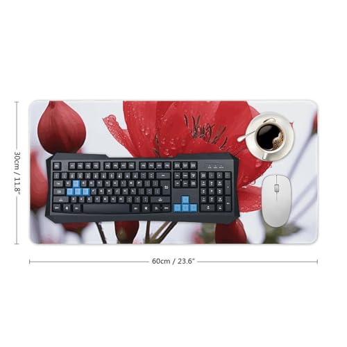 Tapis de souris de grande taille antidérapant imperméable bureau fleurs rouges - 2