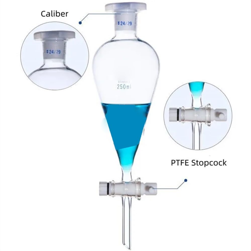 Laborausstattung und -bedarf 1 stücke Laborglas Birnenförmiger Trenntrichter Tropftrichter Mit Glas/PTFE-Kolben 60/125/250/500/1000/2000 ml