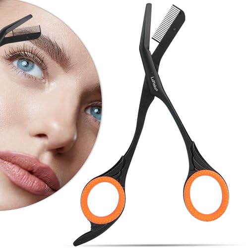 Eyebrow Scissors with Combs For Trimming and Shaping, Powder Steel, Black