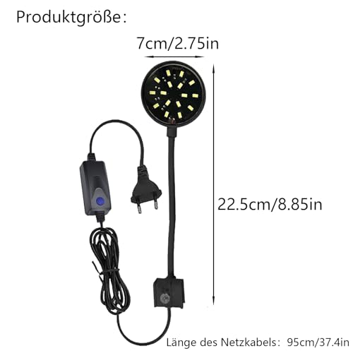 2 Stück Schwarze Schale Fischtank Clip Licht 7W Mini LED Beleuchtung Hohe Helligkeit Aquarium Wasser Gras Ergänzend Transparent Clip Weißes Licht für 10 bis 30 CM Fisch Tank – Bild 3