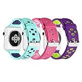 UMTELE Soft Silicone Replacement Band Sport Strap with Ventilation Holes for Apple Watch Nike+, Series 2, Series 1, Sport, Edition, 3 Pack