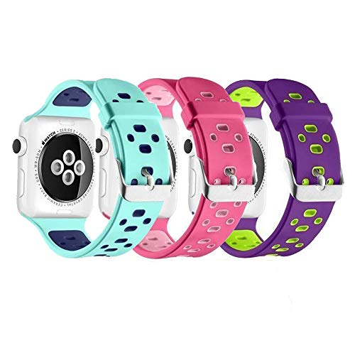 Soft Silicone Sport Band with Ventilation Holes Replacement Wristband Compatible with Watch Series 4(44mm) Series 3/2/1(42mm) Sport and Edition, 3 Pack