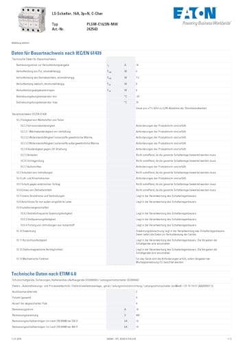 Eaton Moeller PLSM-C16/3N-MW Leitungsschutzschalter 16A 3P+N 3-polig+N C-Charakteristik LS-Schalter Sicherungsautomat MCB (242543 alt 245071)