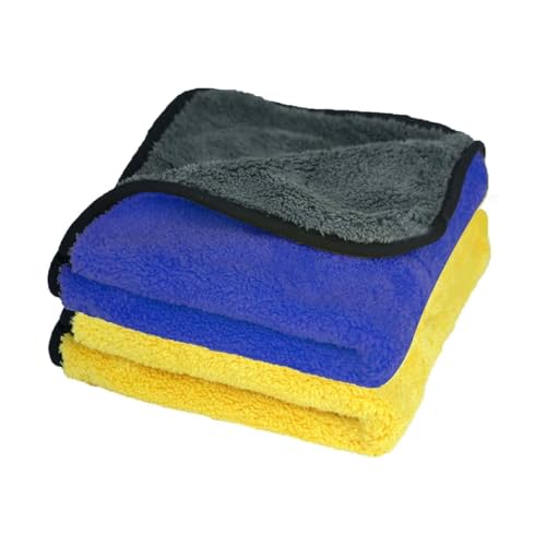 Image of Microfiber Cloth - 2 pcs - 40x40 cms - 500 GSM Yellow-Blue Multipurpose Cleaning Cloths - Super Soft, Lint-Free & Reusable - Ideal for Car, Kitchen, Glass & Home Cleaning
