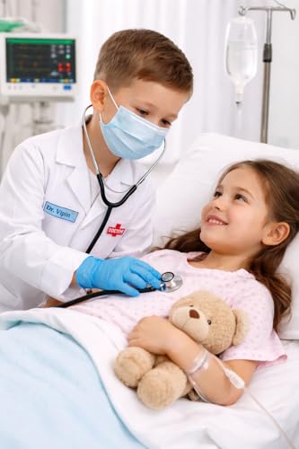 Image of SCRIPTURE Kids Doctor Coat & Nurse Costume Set for Boys & Girls | Pretend Play Medical Dress Up Kit for Children | Fancy Dress Role Play Outfit