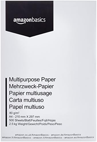 Amazon Basics Multipurpose Copy Paper A4 80gsm, 5x500 Sheets, White & Bubble Mailer, Gold, 100 mm x 165 mm, 100 Pack