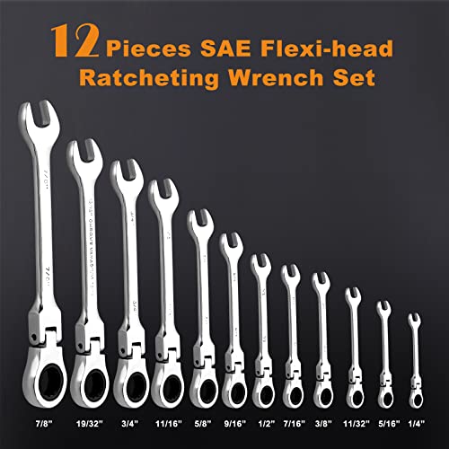 Image of Qnkaa Qnkaa12pcs Flexible Ratchet Wrenches Set SAE 1 /4 inch to 7 /8 inch Inch