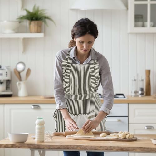 DONGFENGLION 2er Set Küchenschürze Damen mit Spitzen Tasche, Ölbeständig Schmutzabweisend aus Baumwolle Leinen für Kochen Backen Grillen, Geschenke für Frauen