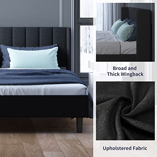Zafly Queen Linen Upholstered Platform Bed Frame,Queen Size Bed Frame With Modern Geometric Wingback Headboard,Wood Slat Support,No Box Spring Needed,Easy Assembly (Queen Size,Black) #TOP3
