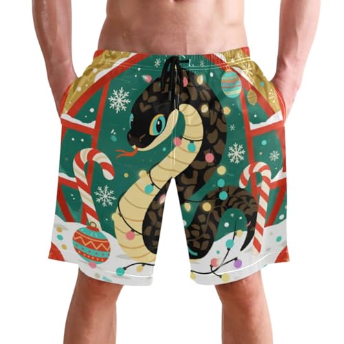 Men's Swim Trunks Quick Dry Swimming Shorts with Pocket Snake with Candy Canes Swimsuit Trunks